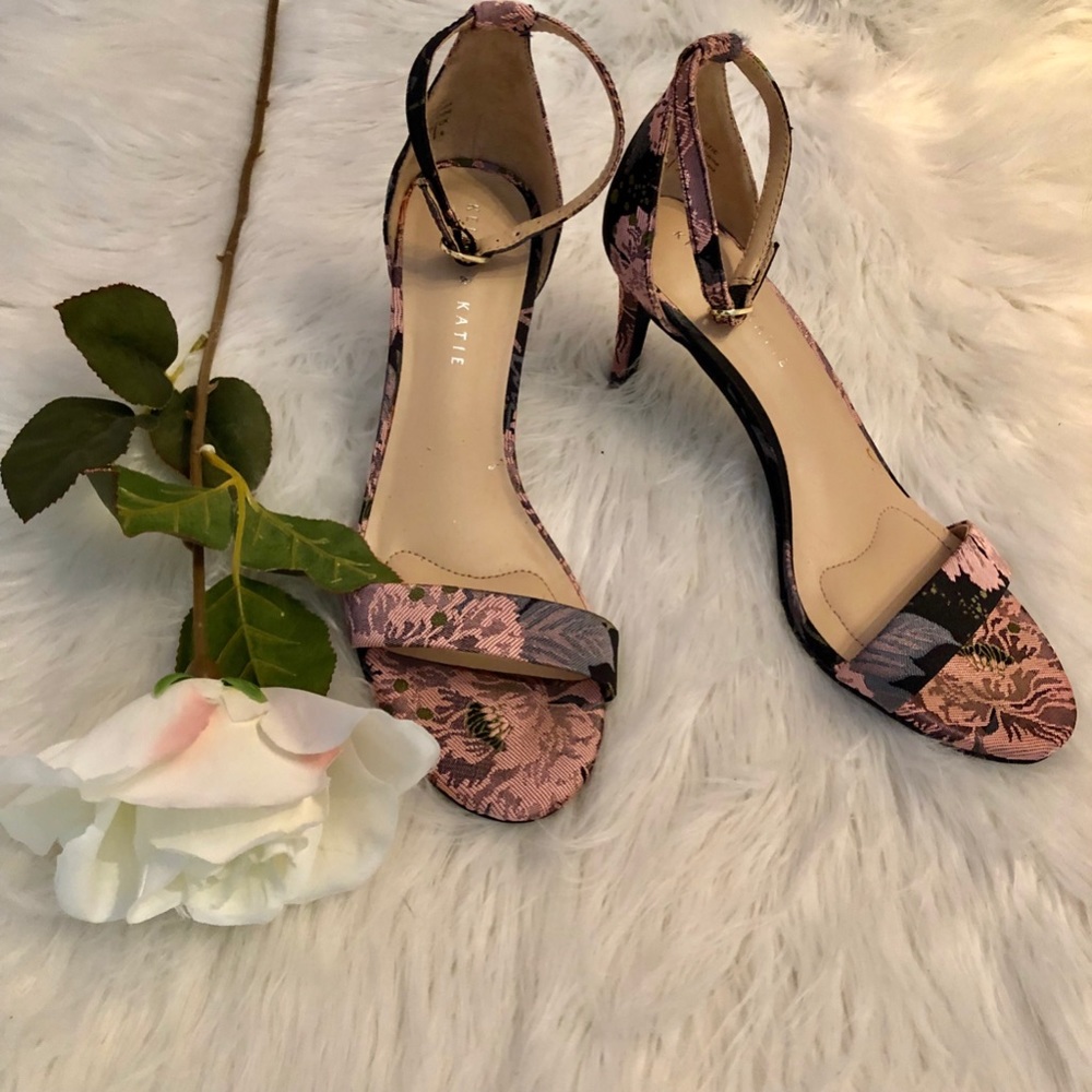 Black & Pink floral heels